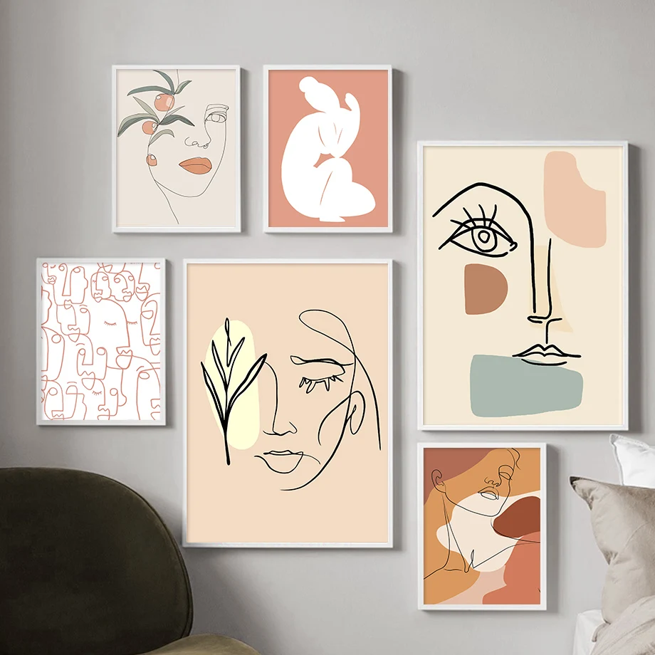 

Girl Face Plant Line Abstract illustration Wall Art Canvas Painting Nordic Posters And Prints Wall Picture For Living Room Decor