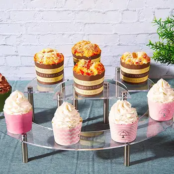 

3-Tier Clear Rack Acrylic Semicircle Round Cupcake Holder Shelf Dessert Display Stand Nail Polish Storage Rack