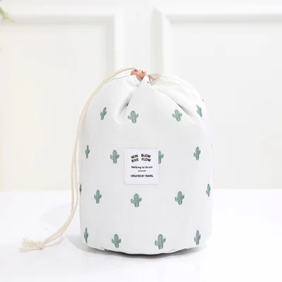 Женская косметичка цветной цилиндр Drawstring Водонепроницаемая дорожная косметичка большой емкости Красота Макияж хранение туалетных принадлежностей комплект - Цвет: cactus