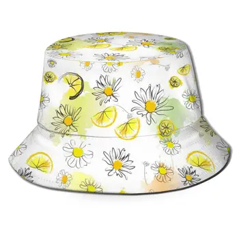 

NOISYDESIGNS Light Yellow Lemon Daisy Printed Bucket Hats Summer High Quality Fisherman's Hat Women Fisherman Hat Snapback Hats