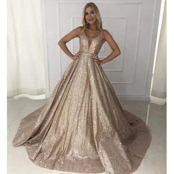 

Sexy Plus Size Gold Ball Gown Prom Cocktail Dresses Arabic Muslim Evening Formal Dress Gown Long 2019