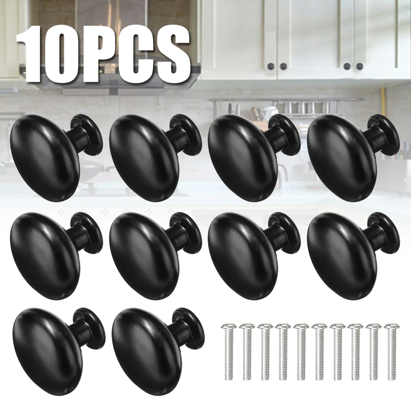 10pcs Matted Black Zinc Alloy Cabinet Drawer Knobs Round Pull Knob Furniture Hardware Cabinet Pulls