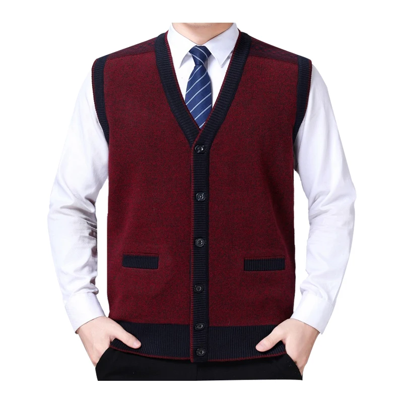Chaleco de botón de lana sin mangas para hombre, ropa suave de retales con cuello en V, Jersey informal de punto, otoño e invierno, envío directo