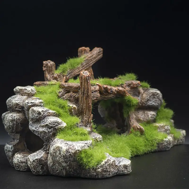 

Aquarium Resin Moss Bridge Fish Hide Cave Rockery Decor for Fish Tank Ornament PXPC