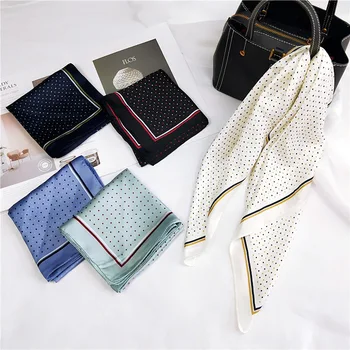 

Autumn Ladies Classic Black and Beige Small Polka Dot Scarf Vintage 60CM Small Squares Chiffon Print Korean Scarf