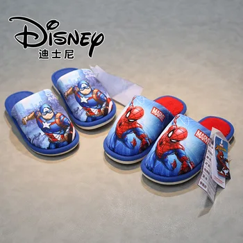 

Disney cartoon cotton slippers plus velvet winter children's home cotton shoes warm non-slip indoor thickening Spiderman shoes