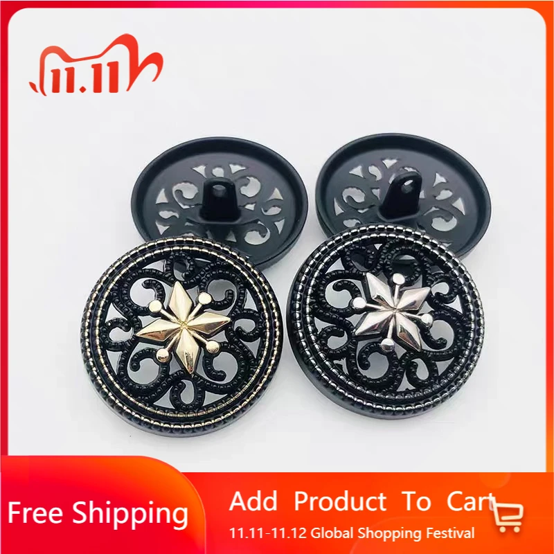 10pcs Black Hollow Retro Sewing Buttons for Coat European Vintage Metal Clothing Buttons Wholesale Clothing Decoration Buttons