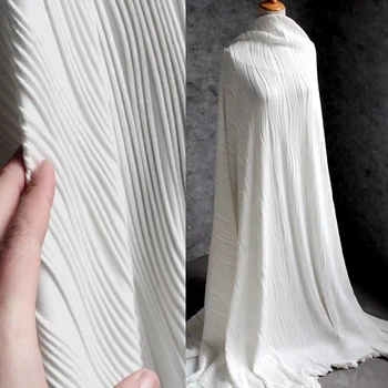

Pleated Fabric White Line texture elastic 3d stripes texture DIY Pants Patchwork bazin riche Dress High-end Designer Fabric