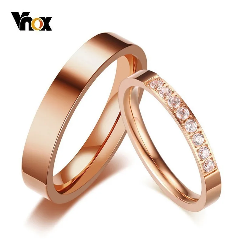Vnox обручальное кольцо для женщин и мужчин, кубический цирконий, розовое золото, Подарок на годовщину, 1 шт