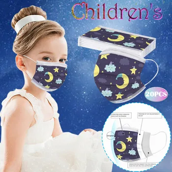 

10/20/30/40/50/100pcs Kids Disposable Mask Stars Moon Cartoon Print Mask 3Ply Filter Non woven Children Protective Dust Masks