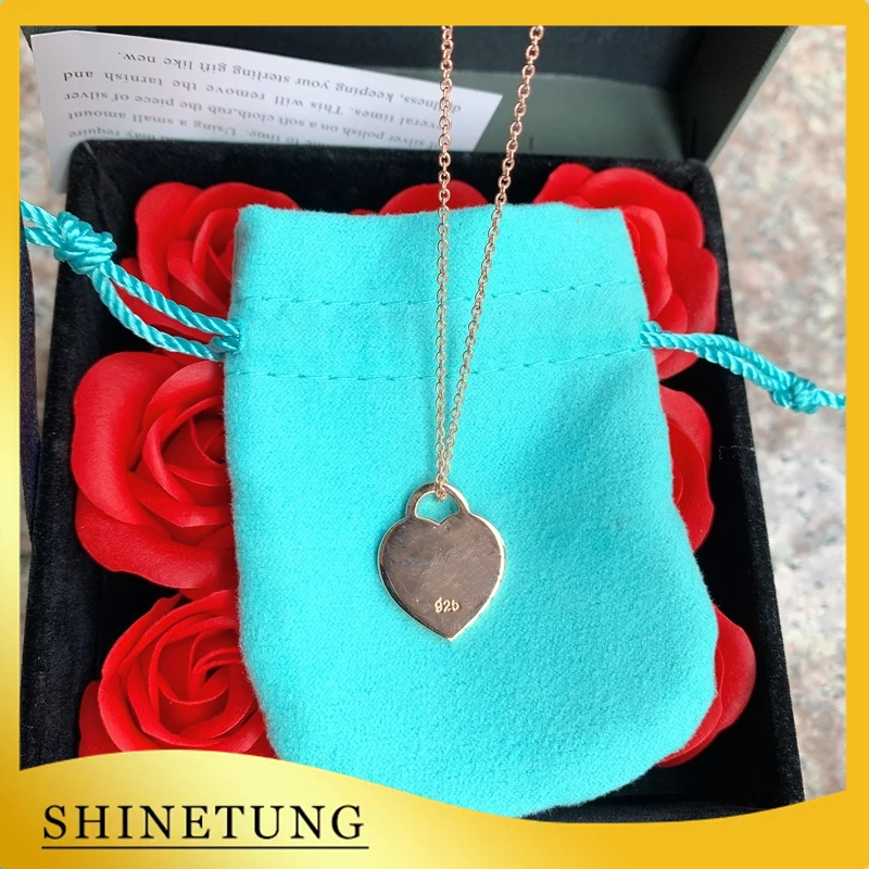 

1: 1 Original Model S925 Sterling Silver Necklace Fashion Rose Gold Color Heart-Shape Necklace Ladies Jewelry Birthday Gift