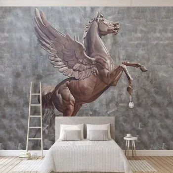 

Custom large mural 3D wallpaper Modern creative 3D space wood carving horse wings bedroom TV back wall decor deep 5D embossed