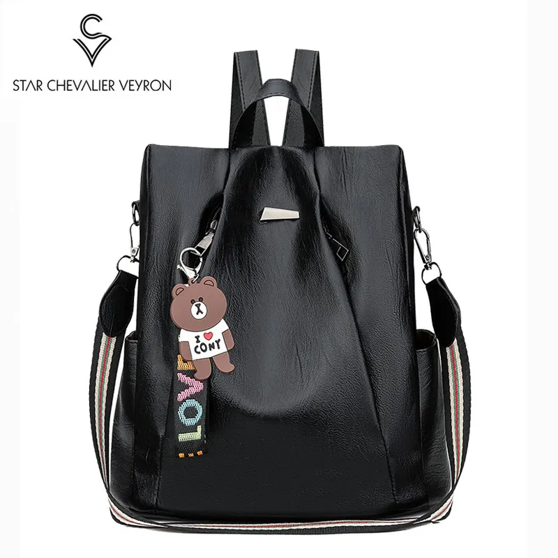 

SCV 2020 Women Multifunction Bakcpack Double Zipper Design Womens Leather Backpacks Rucksack School Shoulder Bag Girl Backpacks