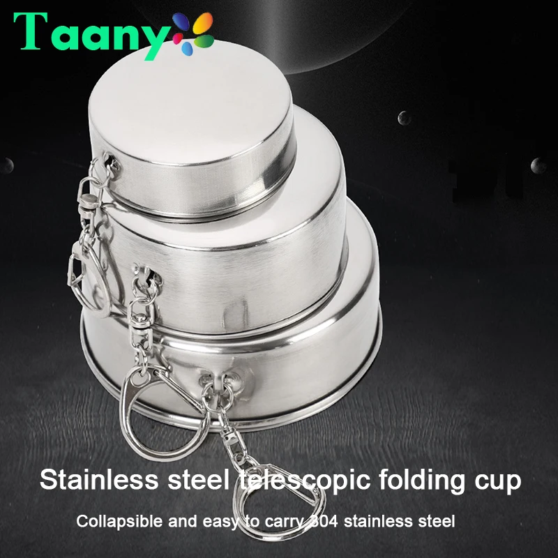 Stainless Steel Folding Cup with Keychain Portable Telescopic Cup Outdoor Travel Hand Water Cup with Lid Wine Glass Coffee Cup Folding Cup Tea Cup Coffee Mug