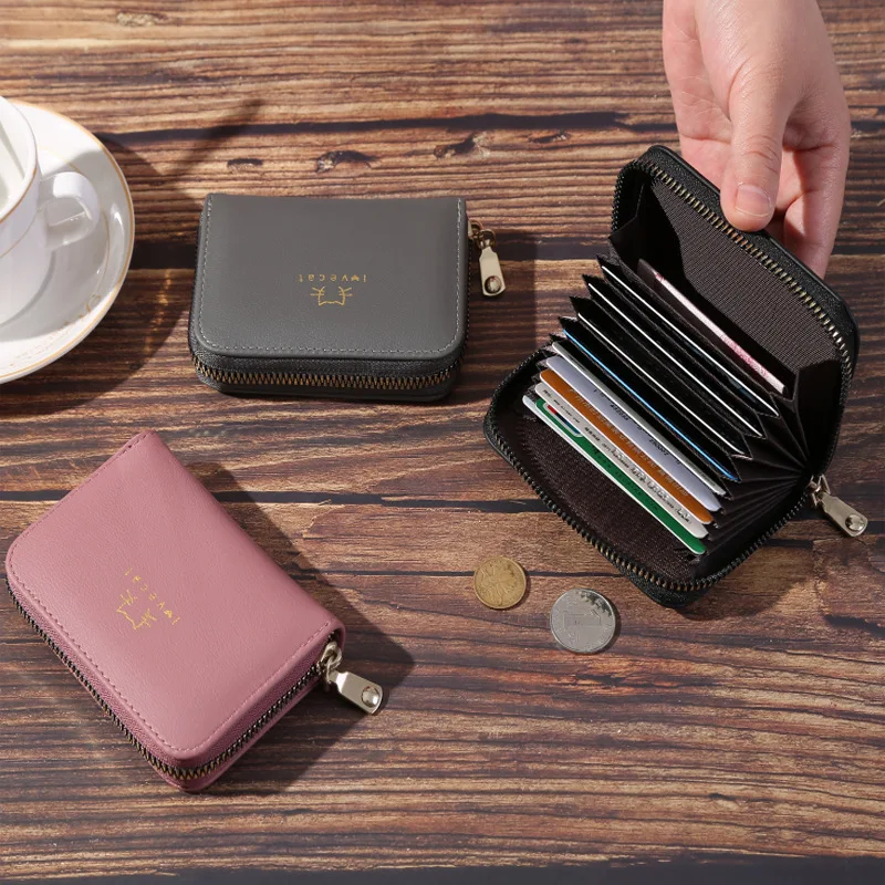 Cartera con cierre para mujer, tarjetero, Bolso pequeño con cremallera, billetera de alta calidad
