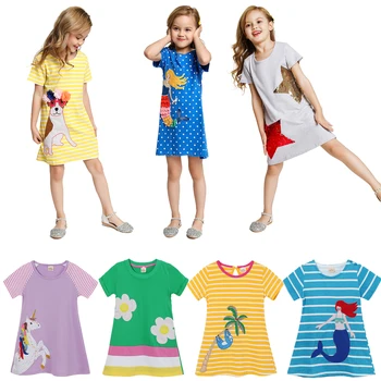 

Girls Dresses Cotton Brand Summer Baby Girls Dress Unicorn Mermaid Print Princess Dress Kids Girls Clothes Short Sleeve
