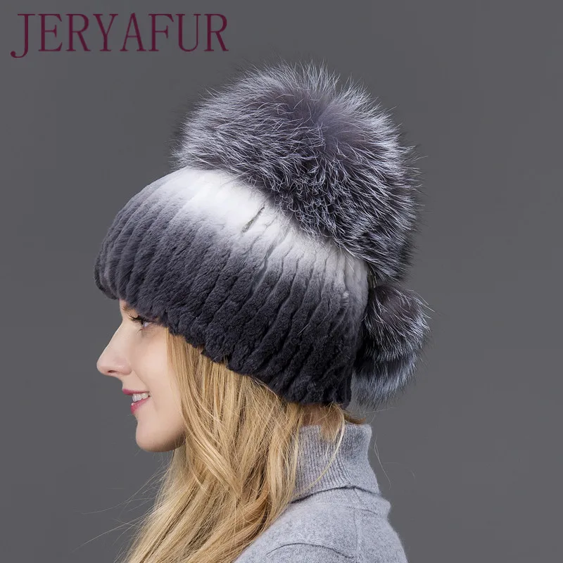 COLOR3 Heisser Verkauf модные уличные зимние теплые шапки Frauen Kaninchenfell Vertikale Weben hut Mit Fuchspelz Auf Der Oberseite Und Kan - Цвет: COLOR3