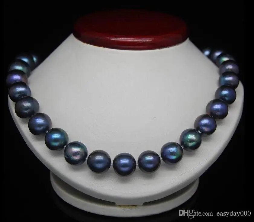 

Fine Pearls Jewelry stunning round 10-11mm Tahitian peacock blue black green pearl necklace 18