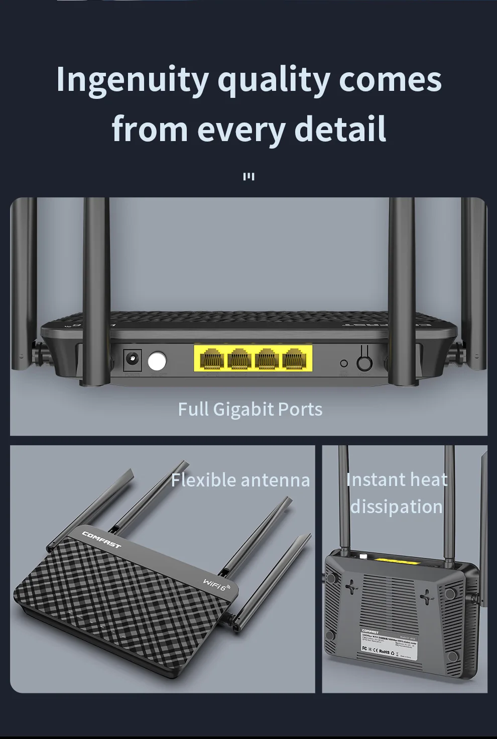 Roteador sem Fio Antenas de Ganho Wifi Malha Gigabit - 5.0ghz Rj45 Wan Lan Inteligente Dupla-faixa Repetidor 4 Alto Wi-fi 6 2.4g 16 High Quality Computador e Escritório