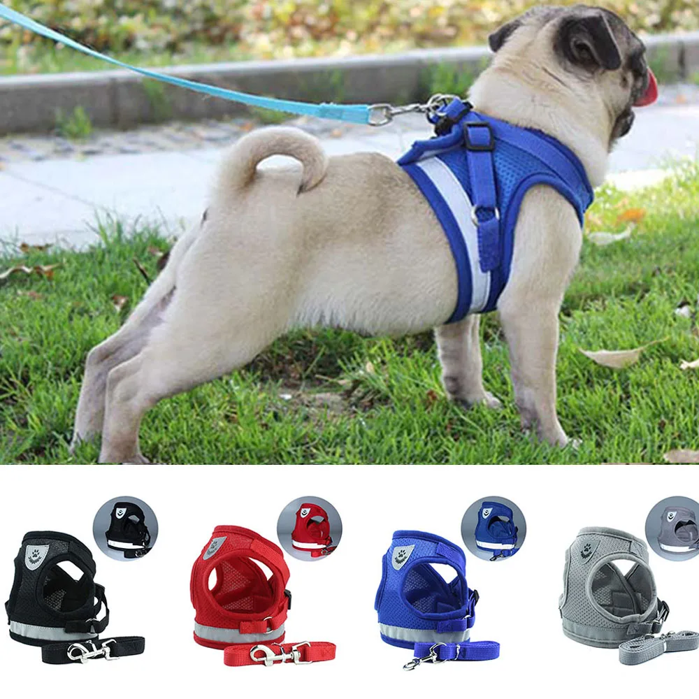 No Pull Puppy Dog Harness Leash Padded Vest Harness for Small Dogs Chihuahua Pug Reflective Nylon Mesh Vest Harness Pet Supplies
