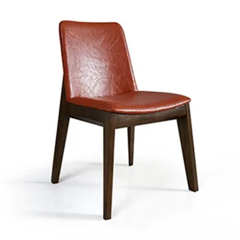 

Nordic solid wood dining chair home adult restaurant chair simple modern hotel lounge chair fabric leather chair