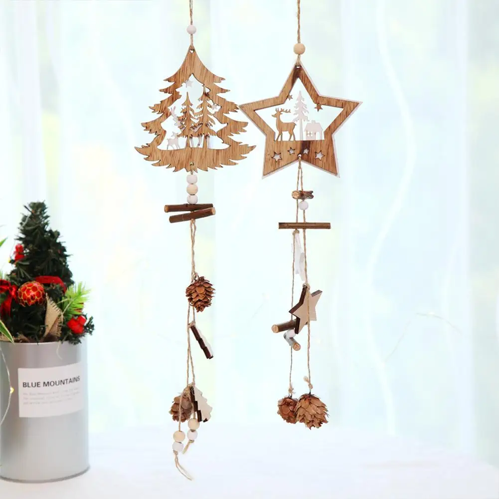 

Xmas Supplies Wooden Five-Pointed Star Ornaments Hemp Rope Pine Fruit Christmas Tree Decorations Pendant Christmas Decoration