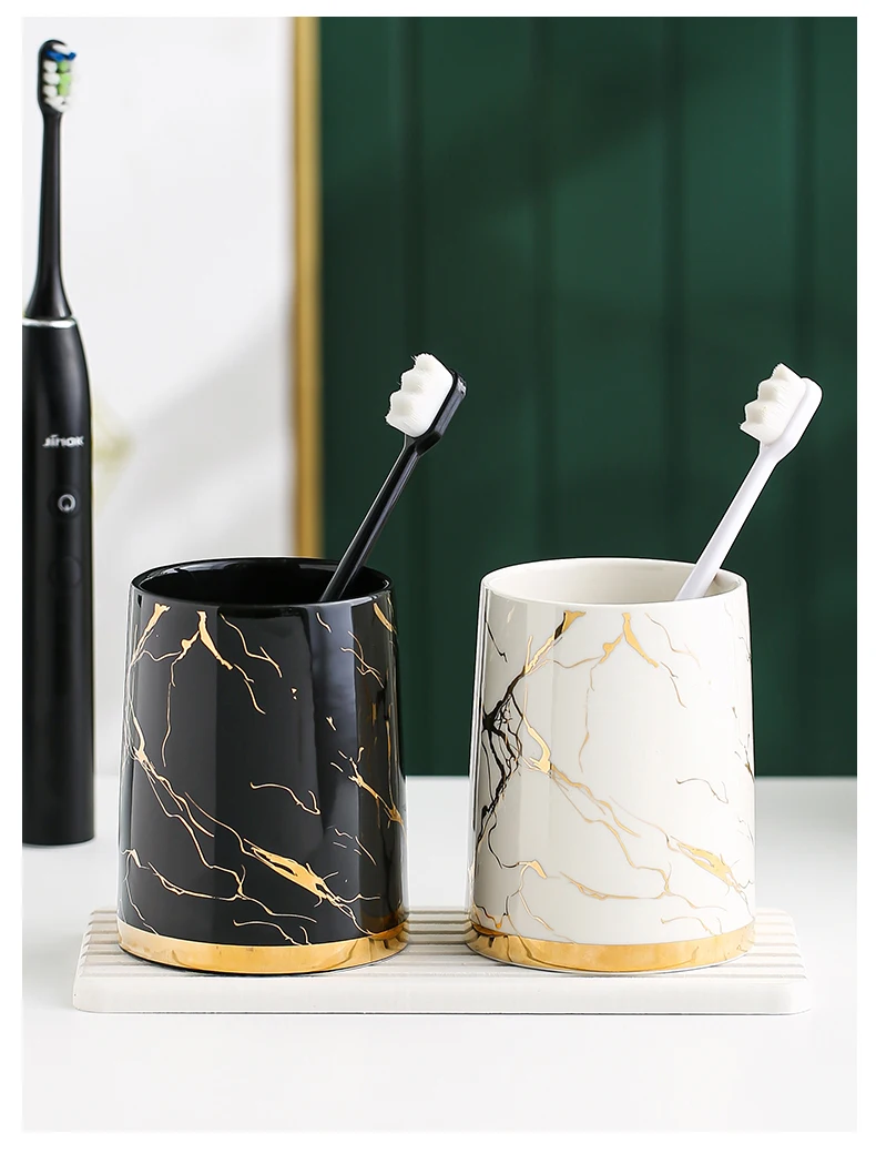 Gobelet De Salle De Bain En Céramique - Lot De 2, Noir Mat - Porte-Brosse à Dents Élégant