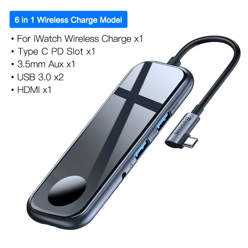 Baseus концентратор USB Type C к HDMI RJ45 Мульти USB 3,0 USB3.0 адаптер питания для MacBook Pro Air Dock 3 порта USB-C usb-хаб разветвитель - Цвет: Qi Charge USB HUB