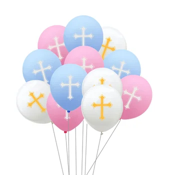 

10pcs Happy Easter Balloons Cross Gold Balloon Easter Baptism Party Decoration blue pink white Baloons Helium God Bless Cross