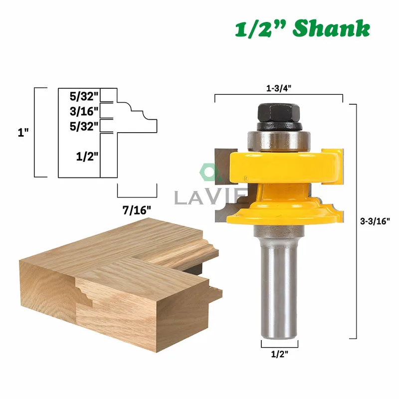 

12MM 1/2 Shank Milling Cutter Woodwork Classical Reversible Rail & Stile Ogee Tenon Glass Door Router Bit Woodworking MC03076