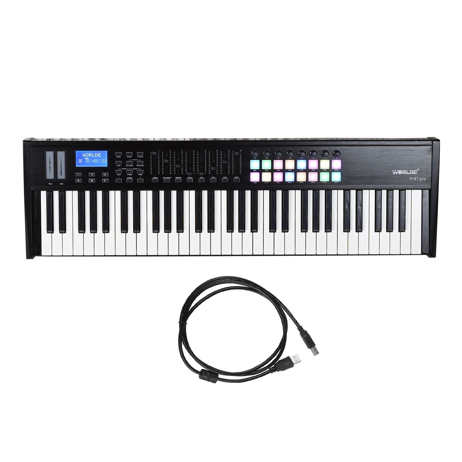 teclado midi display lcd com 61 teclas