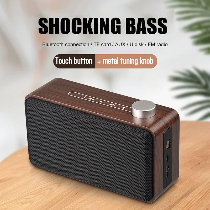 

Bluetooth Speaker Wooden Bass Wireless Portable Speaker Support TF AUX USB SP99