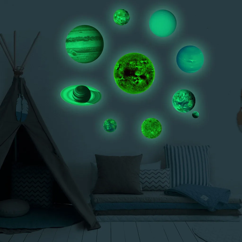 

Solar System Luminous Pvc Wall Stickers In The Dark Ten Planet Bedroom Wall Decals Absorb Daylight Night Glow #10