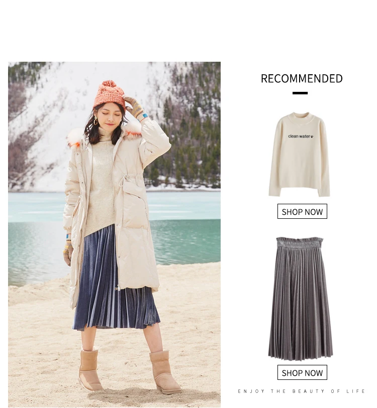 IEF Winter Waist Design Vogue Hoodies Mid-Long Style Down Jacket Women Long Sleeves 0514A-D007