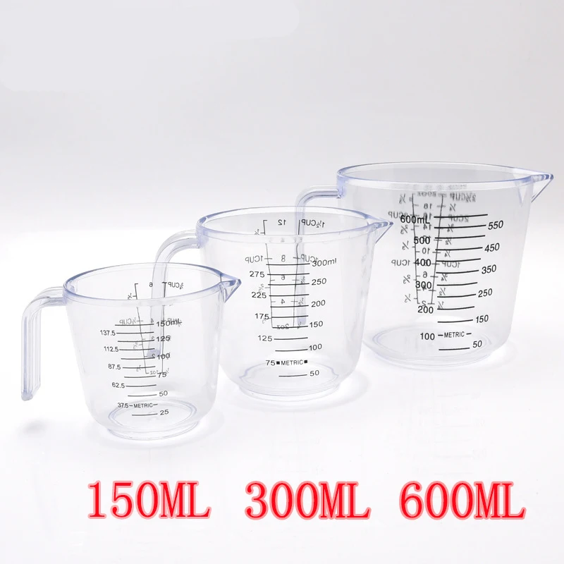 150/300/600 мл Высокое качество Пластик мерный стаканчик ясным масштабом показать прозрачная кружка носика, 3 размера, измерительный прибор