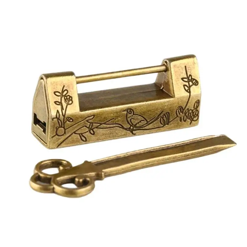 

Password Padlock Lock Metal Chinese Vintage Antique Bronze Mini Key Jewelry Box Retro Combination Password Locks Bronze/black