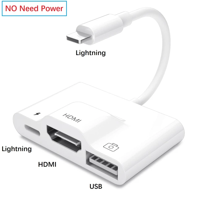 succes Stikke ud Tochi træ Lightning To Hdmi Digital Av Adapter,no Need Power,1080p Converter With Usb  & Charging Port For Iphone 12 Pro Max, Ipad, Ios 14 - Mobile Phone Adapters  & Converters - AliExpress