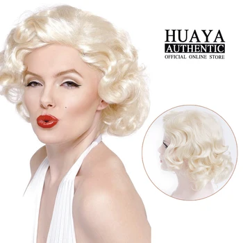 

HUAYA Short Curly Heat Resistant Fiber Sythetic Wig Women Heat Resistant Fiber Daily False Hair or Halloween Cosplay Wig