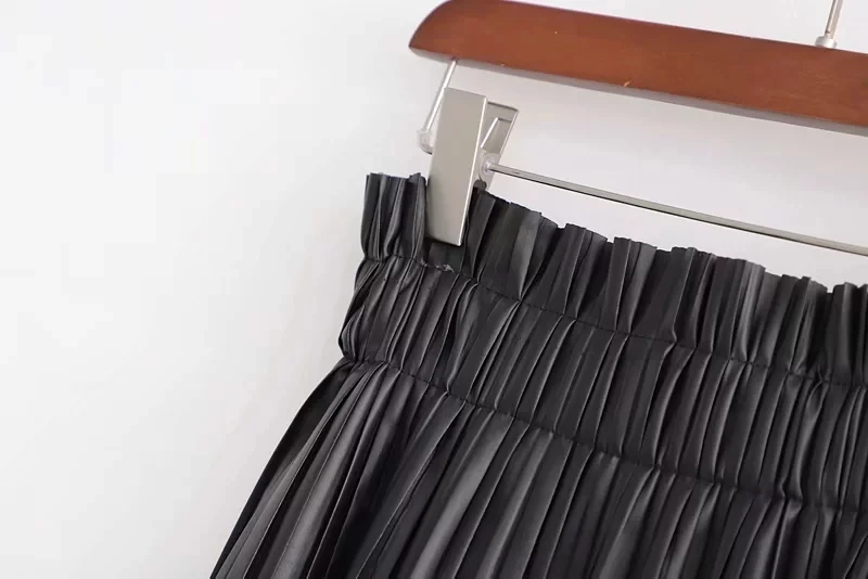 Fashion black PU fur leather skirts womens Summer elastic high waist skirt 2019 sexy chic Pleated skirt femme Streetwear