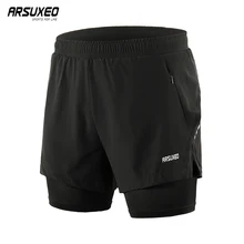 ARSUXEO, мужские шорты для бега, 2 в 1, быстросохнущие спортивные шорты, шорты для активных тренировок, упражнений, пробежек, дышащие, B202