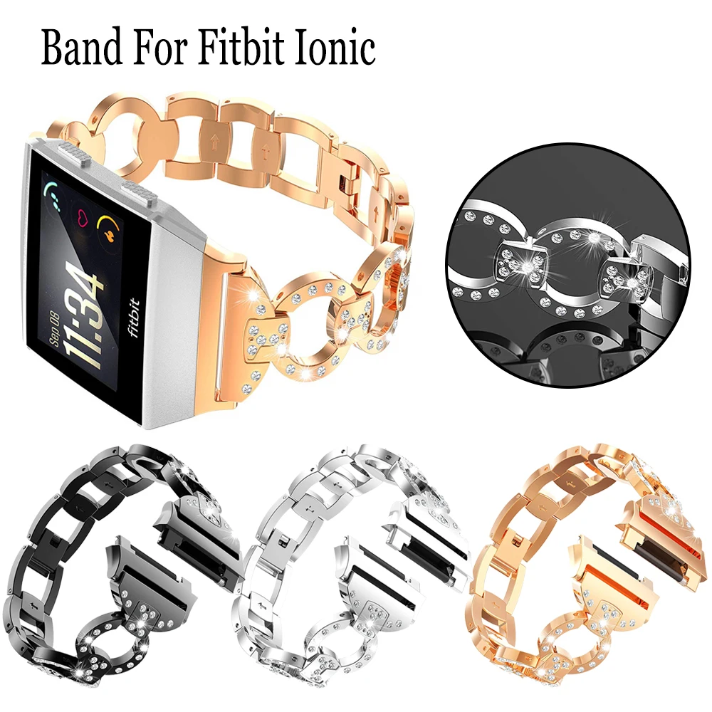 

Luxury Rhinestone Stainless Steel Wristband Watch Bracelet Strap For Fitbit Ionic Smart Watch Band Belt Adjustable Accessories