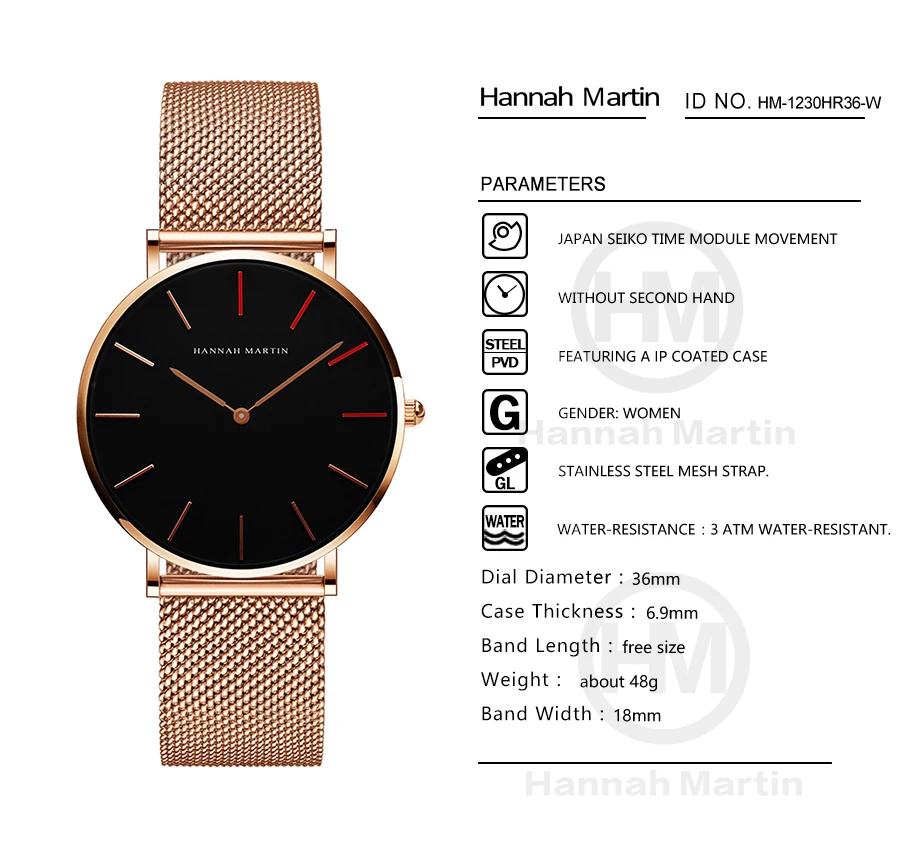 36mm Designer 2020 Luxury 4 Red Pointers Japan Quartz Movement Waterproof Women Rose Gold Stainless Steel Mesh Band Ladies Watch