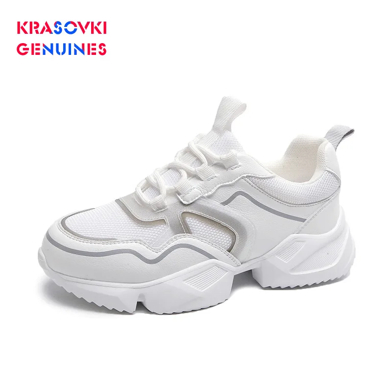 

Krasovki Genuines Sneakers Women Round Toe Mixed Colors Autumn Dropshipping Fashion Breathable Thick Bottom Leisure Women Shoes