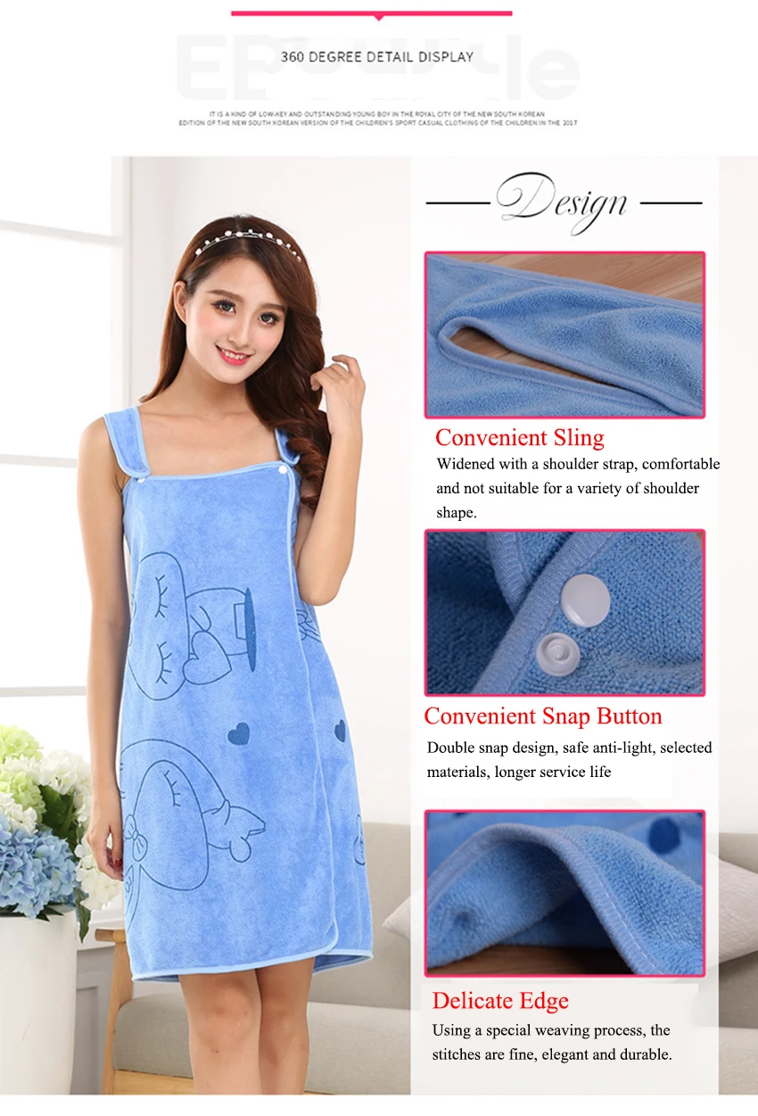 Microfiber Magic Wearable Bath Towels Cartoon Love Rabbit Print Bath Suspender Skirt For Adult Girl Women Quick Dry Bath Towel