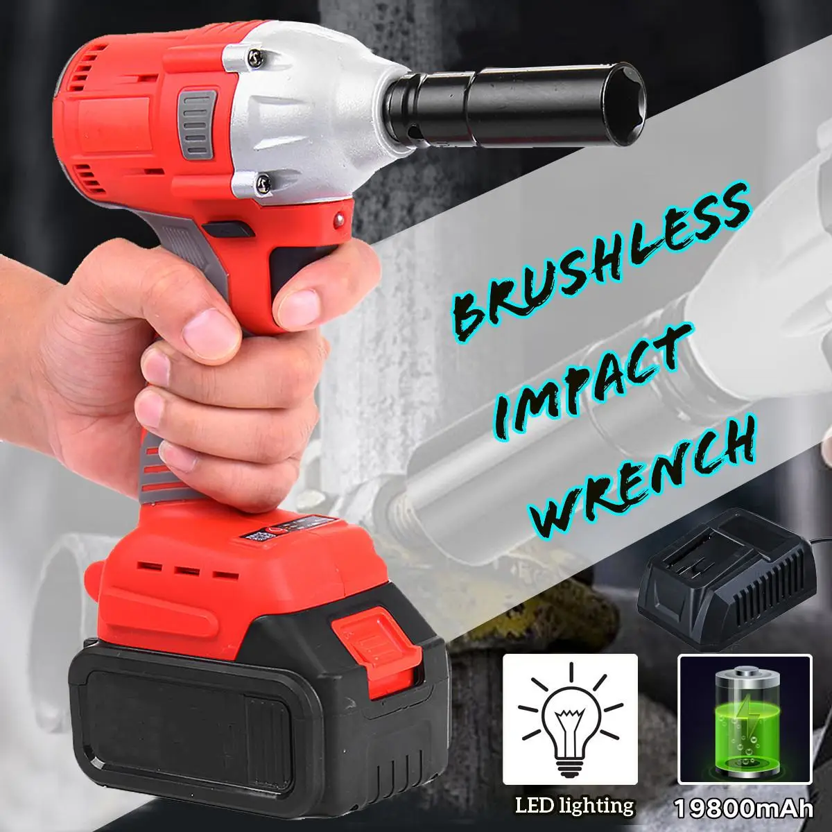 

Electric Wrench Brushless Impact Wrench 320Nm 19800mAh Li Battery Rechargeable Cordless Wrench LED Light Power Tools