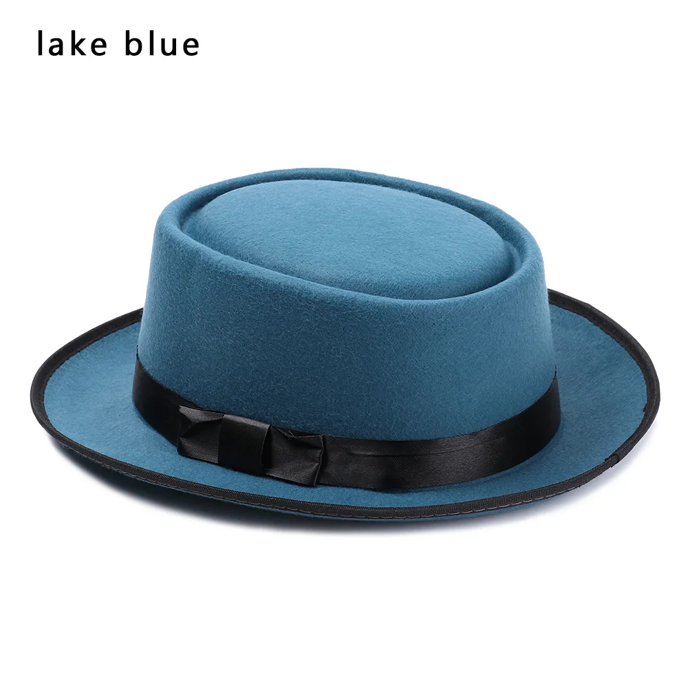 lake blue 1 шт., осенне-зимняя винтажная фетровая шляпа, шерстяная джазовая Кепка с широкими полями, ковбойская шляпа, Панама для женщин и мужчин, аксессуары для танцевальной вечеринки - Цвет: lake blue