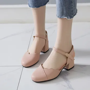 

YMECHIC Fashion Closed Toe Sweet Lovely Woman Sandals 2020 Summer White Back Strap Plus Size Womens Sandals Chunky Heels Shoes