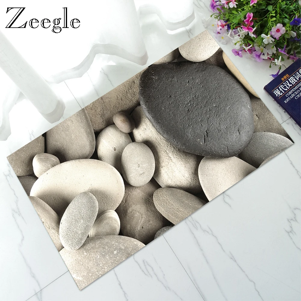 Zeegle 3D Stone Printed Mat Kitchen Anti-slip Carpet Doormats Floor Carpet Water Aborption Outdoor Area Rug Toilet Mat
