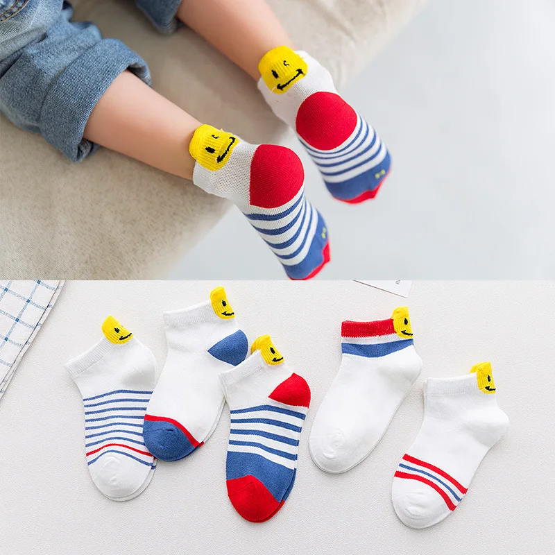 

5 Pairs/lot Boys Girls Kids Socks Set cute Children Thin Short Sock stripe Cotton Comfortable Child Socks
