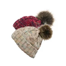 Вязаная Шерстяная Шапочка, шапка двойного назначения в европейском и американском стиле, пушистый шар, многоцветная, с обратной стороны, скрученный конус, обжимной